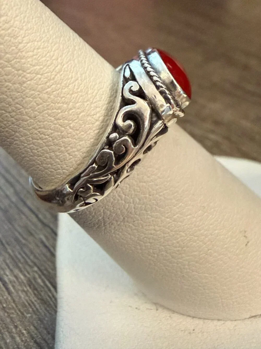 Sterling silver red jasper bypass ring by Samuel B